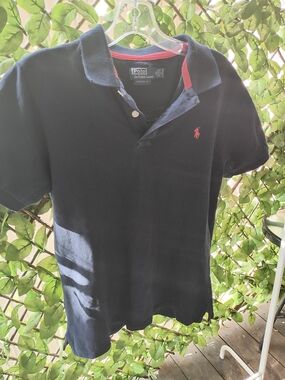 Ralph Lauren Navy Polo with Red Pony and Collar Trim